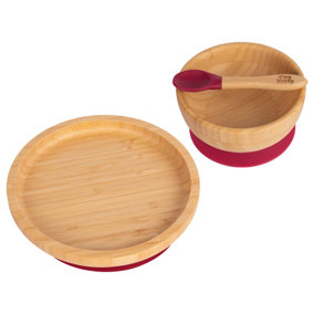 Tiny Dining - Children's Bamboo Suction Round Dinner Set - Red
