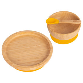 Tiny Dining - Children's Bamboo Suction Round Dinner Set - Yellow