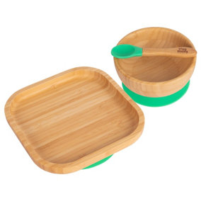 Tiny Dining - Children's Bamboo Suction Square Dinner Set - Green