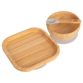 Tiny Dining - Children's Bamboo Suction Square Dinner Set - Grey