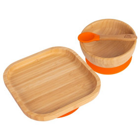Tiny Dining - Children's Bamboo Suction Square Dinner Set - Orange