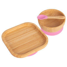 Tiny Dining - Children's Bamboo Suction Square Dinner Set - Pink