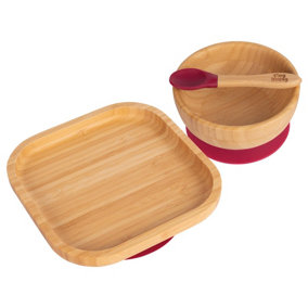 Tiny Dining - Children's Bamboo Suction Square Dinner Set - Red
