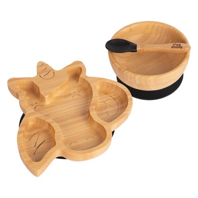 Tiny Dining - Children's Bamboo Suction Unicorn Dinner Set - Black