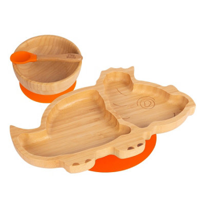 Tiny Dining - Dinosaur Bamboo Baby Weaning Set - Orange - 3pc