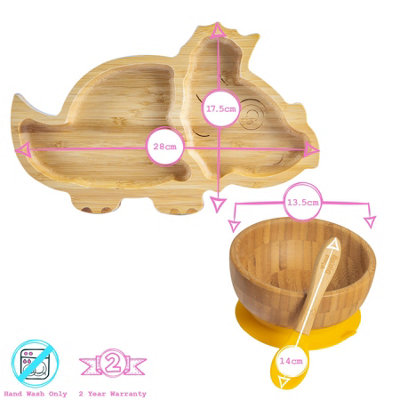 Tiny Dining - Dinosaur Bamboo Suction Baby Feeding Set - Pink - 4pc