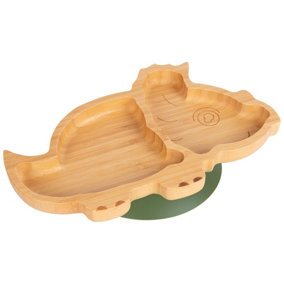 Tiny Dining Dinosaur Bamboo Suction Plate - Olive Green