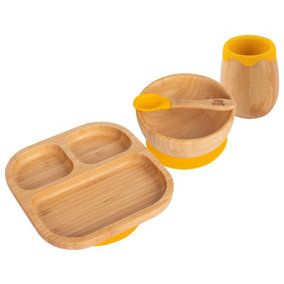 Tiny Dining - Divided Bamboo Suction Baby Feeding Set - Yellow - 4pc