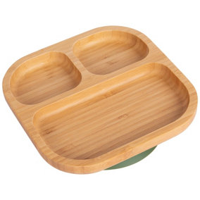 Tiny Dining Divided Bamboo Suction Plate - Olive Green