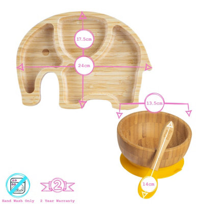 Tiny Dining - Elephant Bamboo Suction Baby Feeding Set - White - 4pc