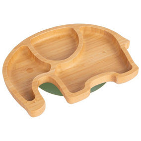 Tiny Dining Elephant Bamboo Suction Plate - Olive Green
