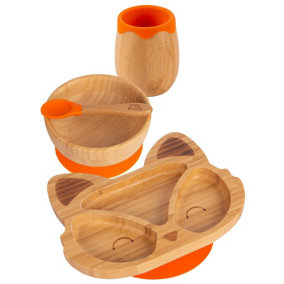 Tiny Dining - Fox Bamboo Suction Baby Feeding Set - Orange - 4pc