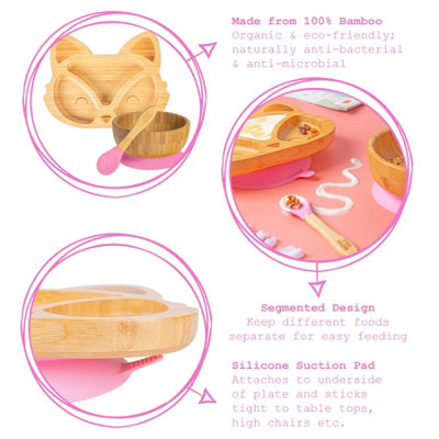 Tiny Dining - Fox Bamboo Suction Baby Feeding Set - Pink - 4pc