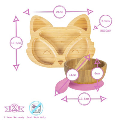 Tiny Dining - Fox Bamboo Suction Baby Feeding Set - Pink - 4pc