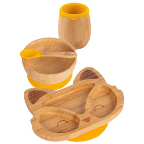 Tiny Dining - Fox Bamboo Suction Baby Feeding Set - Yellow - 4pc