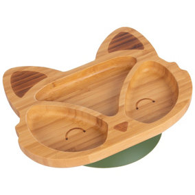 Tiny Dining Fox Bamboo Suction Plate - Olive Green