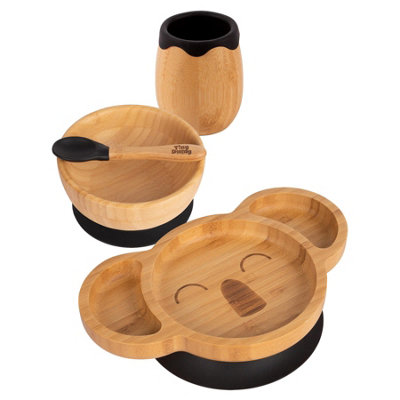 Tiny Dining - Koala Bamboo Suction Baby Feeding Set - Black - 4pc