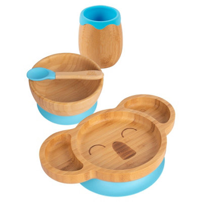 Tiny Dining - Koala Bamboo Suction Baby Feeding Set - Blue - 4pc