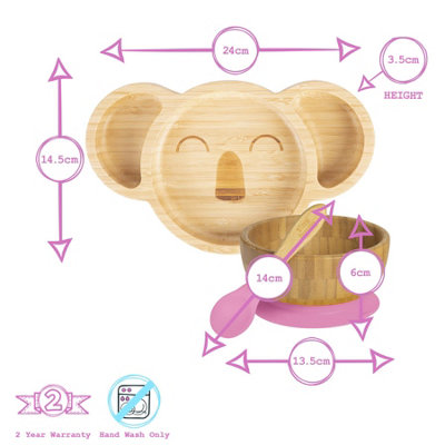 Tiny Dining - Koala Bamboo Suction Baby Feeding Set - Pink - 4pc