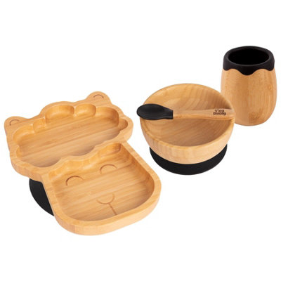 Tiny Dining - Llama Bamboo Suction Baby Feeding Set - Black - 4pc