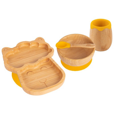 Tiny Dining - Llama Bamboo Suction Baby Feeding Set - Yellow - 4pc