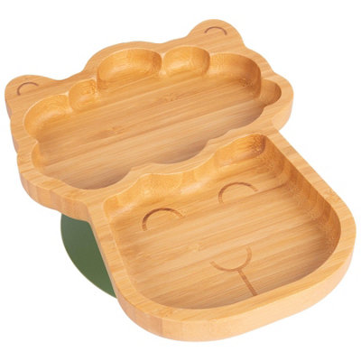 Tiny Dining Llama Bamboo Suction Plate - Olive Green