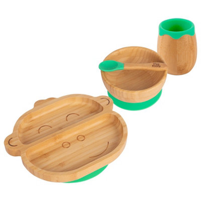 Tiny Dining - Monkey Bamboo Suction Baby Feeding Set - Green - 4pc