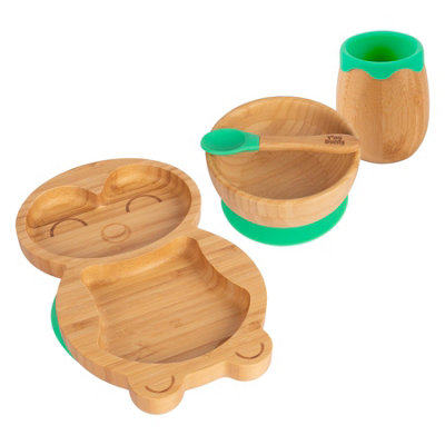 Tiny Dining - Penguin Bamboo Suction Baby Feeding Set - Green - 4pc