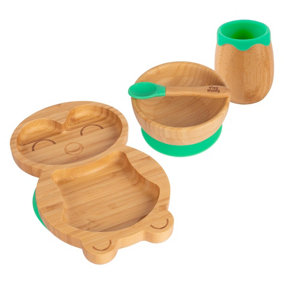 Tiny Dining - Penguin Bamboo Suction Baby Feeding Set - Green - 4pc