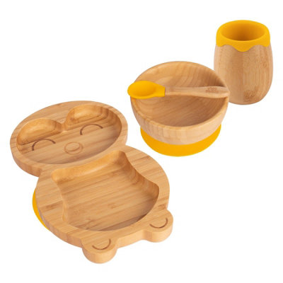 Tiny Dining - Penguin Bamboo Suction Baby Feeding Set - Yellow - 4pc