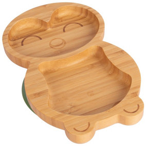 Tiny Dining Penguin Bamboo Suction Plate - Olive Green