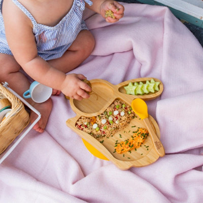 Tiny Dining - Rabbit Bamboo Suction Baby Feeding Set - Grey - 4pc