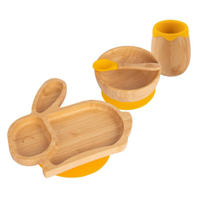 Tiny Dining - Rabbit Bamboo Suction Baby Feeding Set - Yellow - 4pc