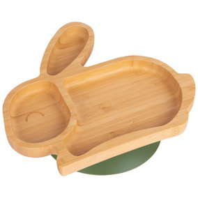 Tiny Dining Rabbit Bamboo Suction Plate - Olive Green