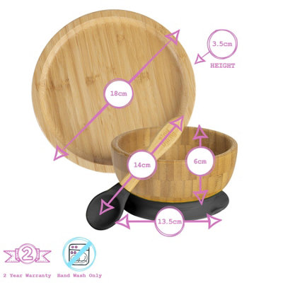 Tiny Dining - Round Bamboo Suction Baby Feeding Set - Black - 4pc