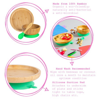 Tiny Dining - Round Bamboo Suction Baby Feeding Set - Green - 4pc