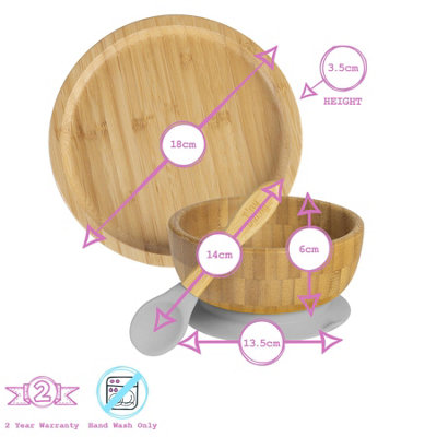 Tiny Dining - Round Bamboo Suction Baby Feeding Set - Grey - 4pc