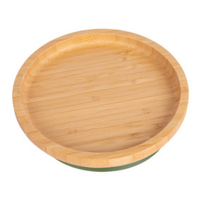 Tiny Dining Round Bamboo Suction Plate - Olive Green