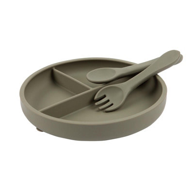 Babyhug Stainless Steel Section Plate Set With Spoon And Fork - Silver
