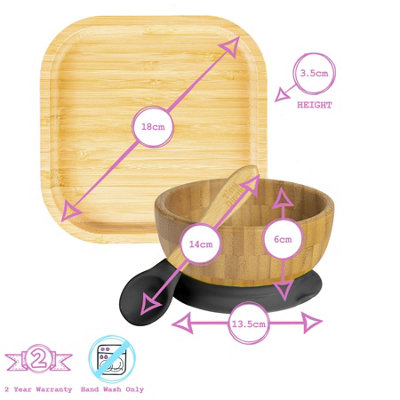 Tiny Dining - Square Bamboo Suction Baby Feeding Set - Black - 4pc