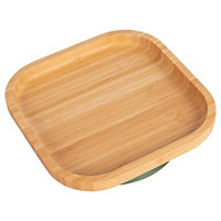 Tiny Dining Square Bamboo Suction Plate - Olive Green