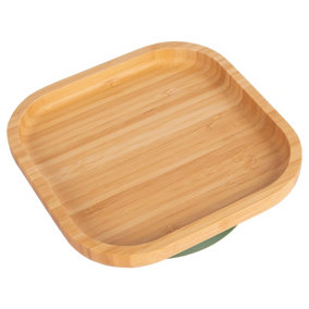 Tiny Dining Square Bamboo Suction Plate - Olive Green