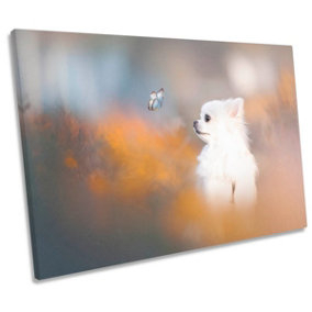 Tiny Love Chihuahua Butterfly Cute CANVAS WALL ART Print Picture (H)81cm x (W)122cm
