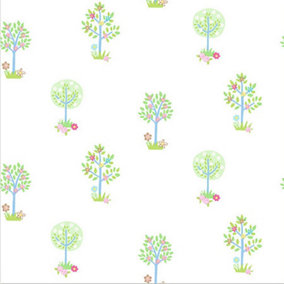 Tiny Tots Wallpaper Galerie Kids Nursery Tree Floral Cream Green Pink