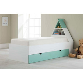 Tipi Design Children's Kids Cabin Bed with Headboard and 2 Drawers white/lichen green