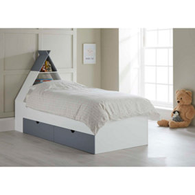 Tipi Design Children's Kids Cabin Bed with Headboard Storage and 2 Drawers White/Grey