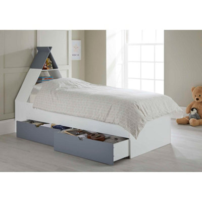 Tipi Design Children's Kids Cabin Bed with Headboard Storage and 2 Drawers White/Grey