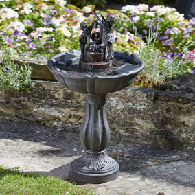 Tipping Pails Solar Powered Water Fountain - Bronze Effect Outdoor Garden Cascading Water Feature - Measures H84 x 47cm Diameter