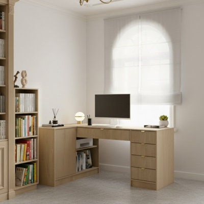 Tireno Corner Desk Cremona Oak Fluted Fronts Modern Home Office Desk ...