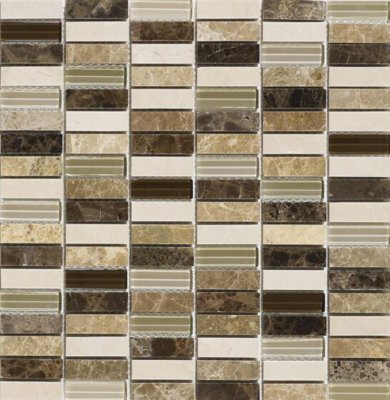 Titan Brown Glass/Stone Mix Mini Brick Mosaic 15x50mm